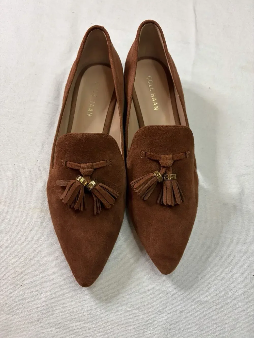 Cole Haan Vanya Tassel Pumps Womens 6B Brown Suede Block Heel Grand 360 Preppy